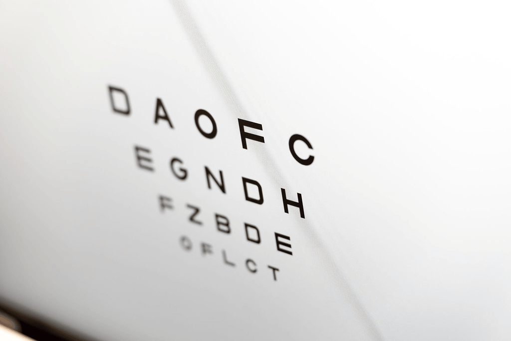 Eye chart with rows of letters used for a vision test.